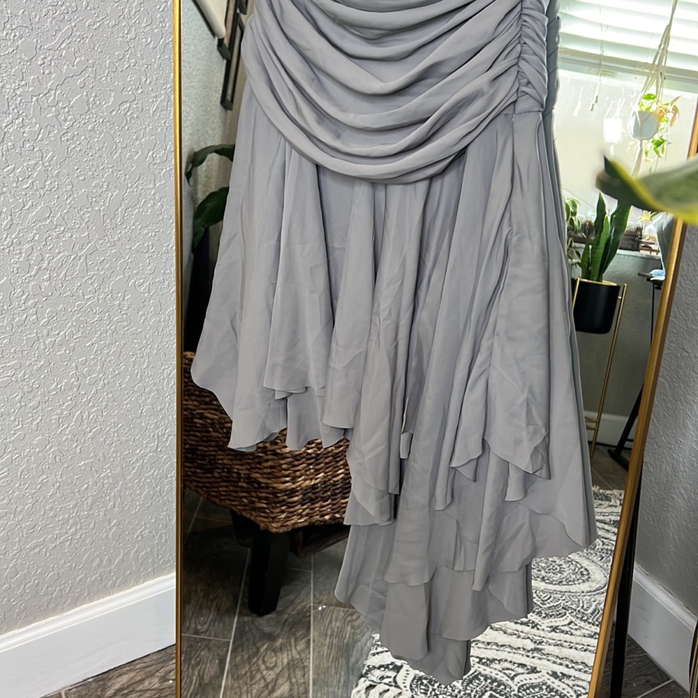 HOUSE OF CB 'Valeria' Smoke Gathered Asymmetric Dress NWOT - Picture 10 of 10